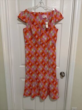 Anthropologie Orange Pink Geometric Midi Dress